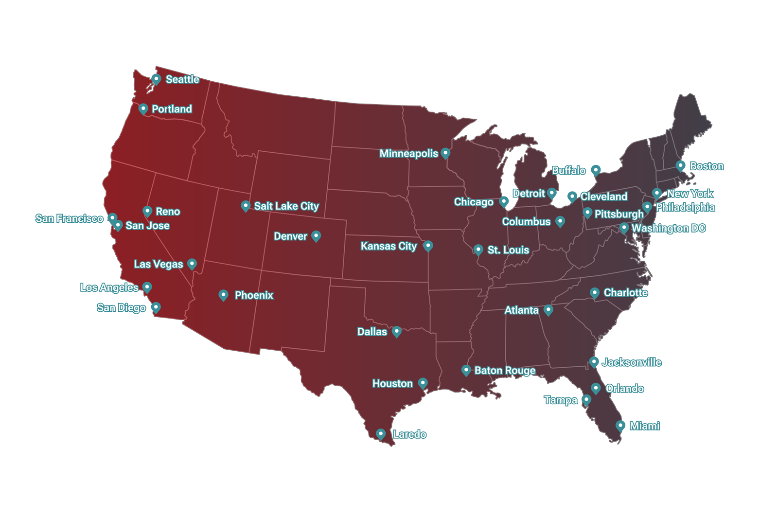 United Teleports nationwide network points of presence map